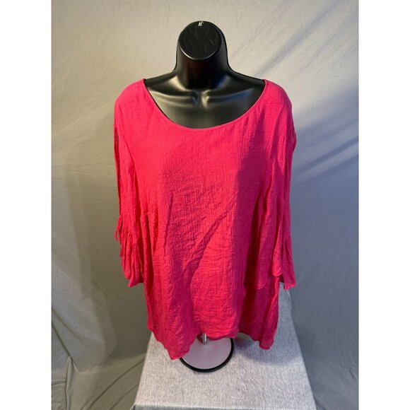 IN Studio Barbie Pink Tunic Top Shirt Bell Sleeves Womens Plus 2X Flowy 18/20 - Picture 1 of 3